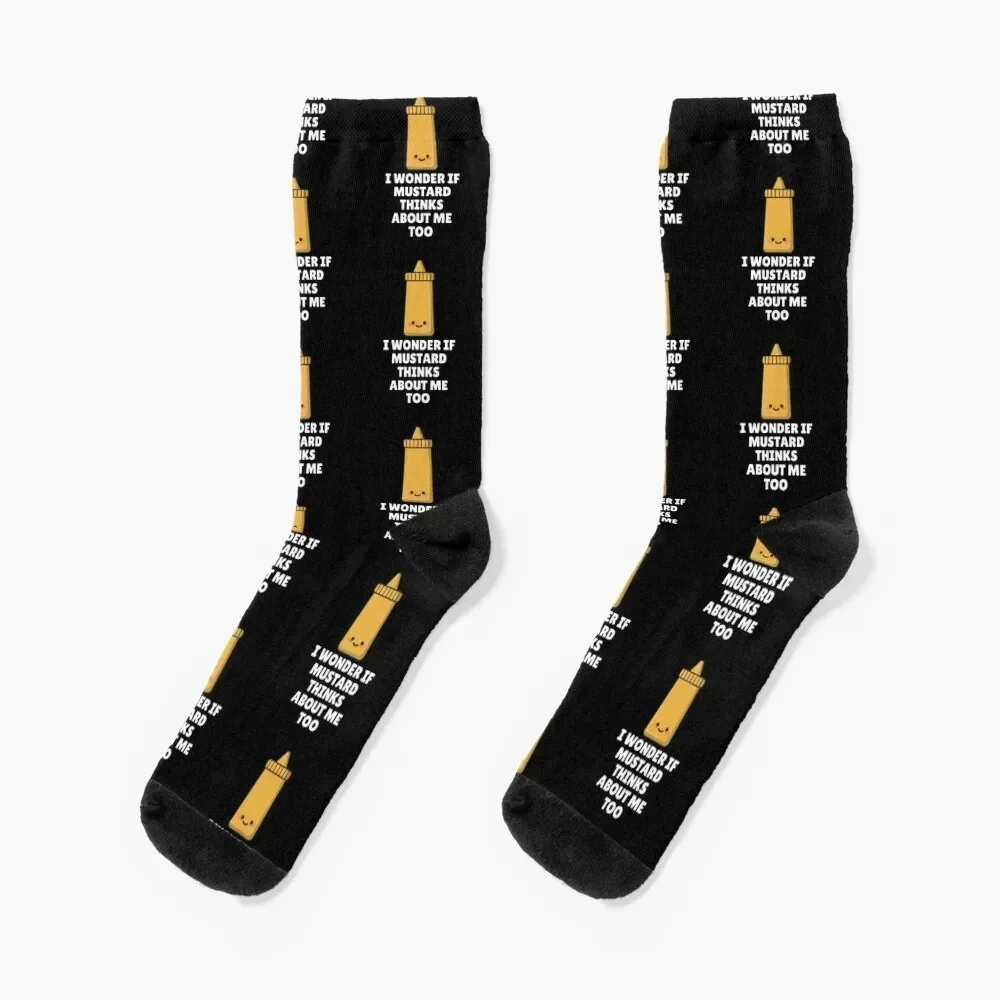 

I Wonder If Mustard Thinks About Me Too Socks funny sock sports stockings Christmas bright garter Socks Male Women's