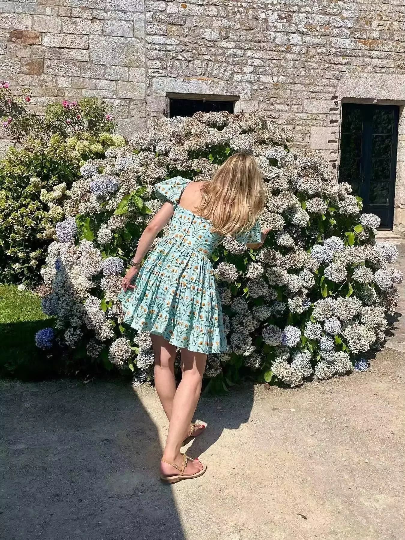 

Flower Print Embroidery Women Cotton Dress 2025 New V-Neck Puff Sleeve High Waist Holiday Female Mini Robe
