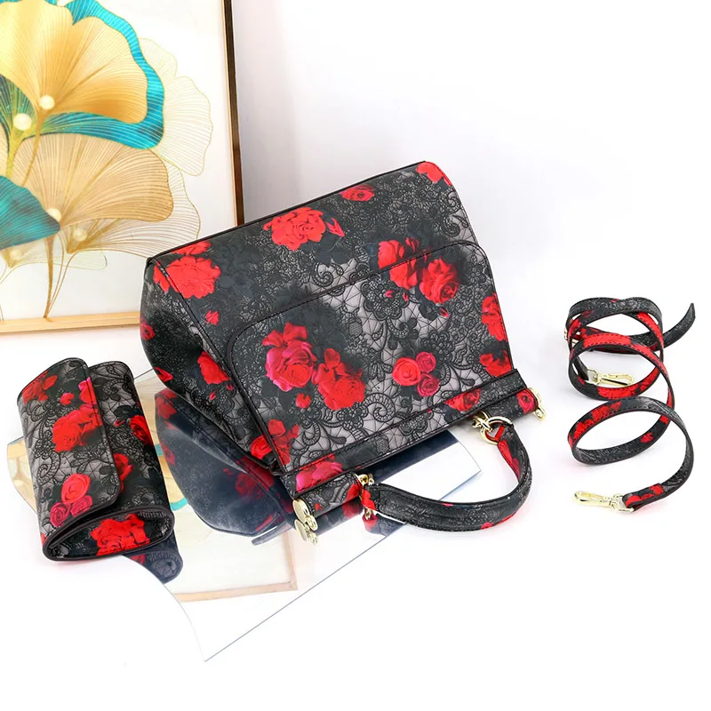 VM FASHION KISS 2024 Handbag Wallet Set Microfiber Playing Cards Printed Metal Frame Top Handbag Single Shoulder Crossbody Bag