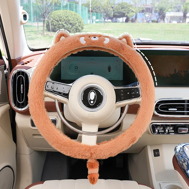 

Car Steering Wheel Cover Cars Accessories Warm Winter Non Slip Plush 38CM Raccoon Cute Soft Cartoon Car Steering Wheel Cover