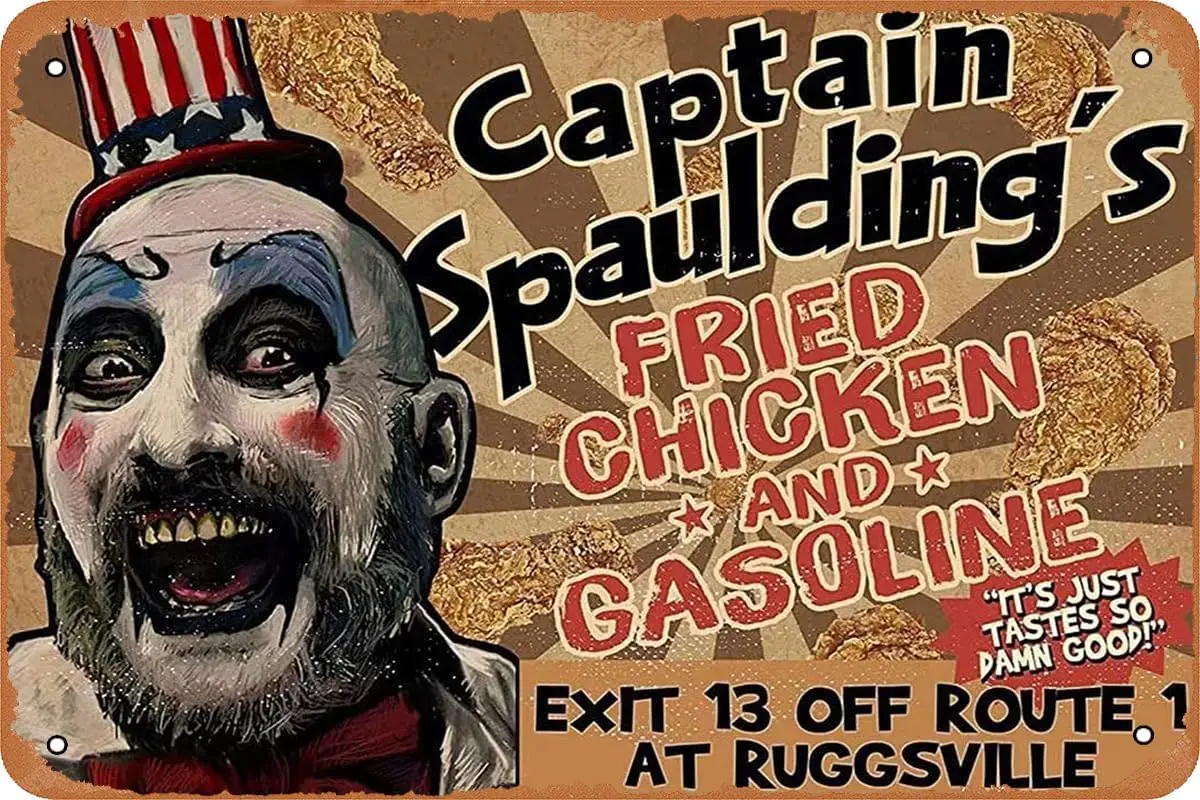 Captain Spauldings Fried Chicken Horror Movie Poster Retro Metallschild Blechschild für Bar Restaurant Küche Home Wall Decor Geschenk
