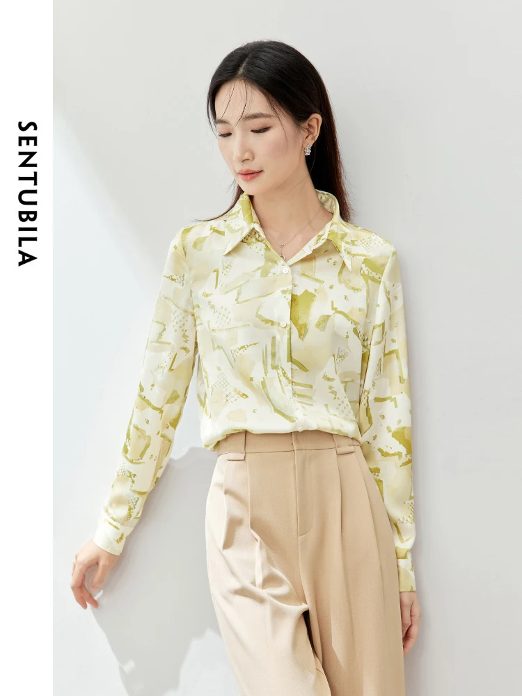 SENTUBILA Polo Collar Loose Women's Shirt & Blouse 2024 Spring Summer Fashion Casual Long Sleeve Button Up Blouses 141C53132