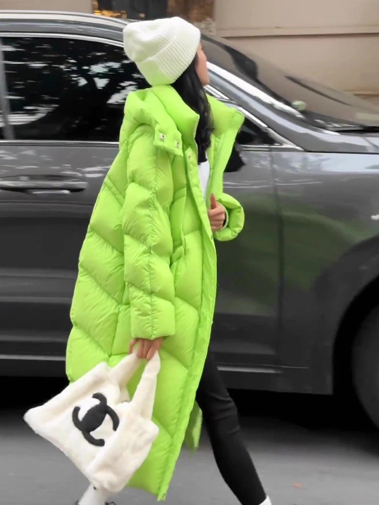 루즈핏 롱 다운 재킷 여성 겨울옷 화이트 듀 페더 충전 따뜻한 아우터 캐주얼 슬림 메모리 원단