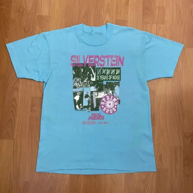 Hot Silverstein 25 Years Of Noise 100 Cotton T shirt Full Size Light Blue
