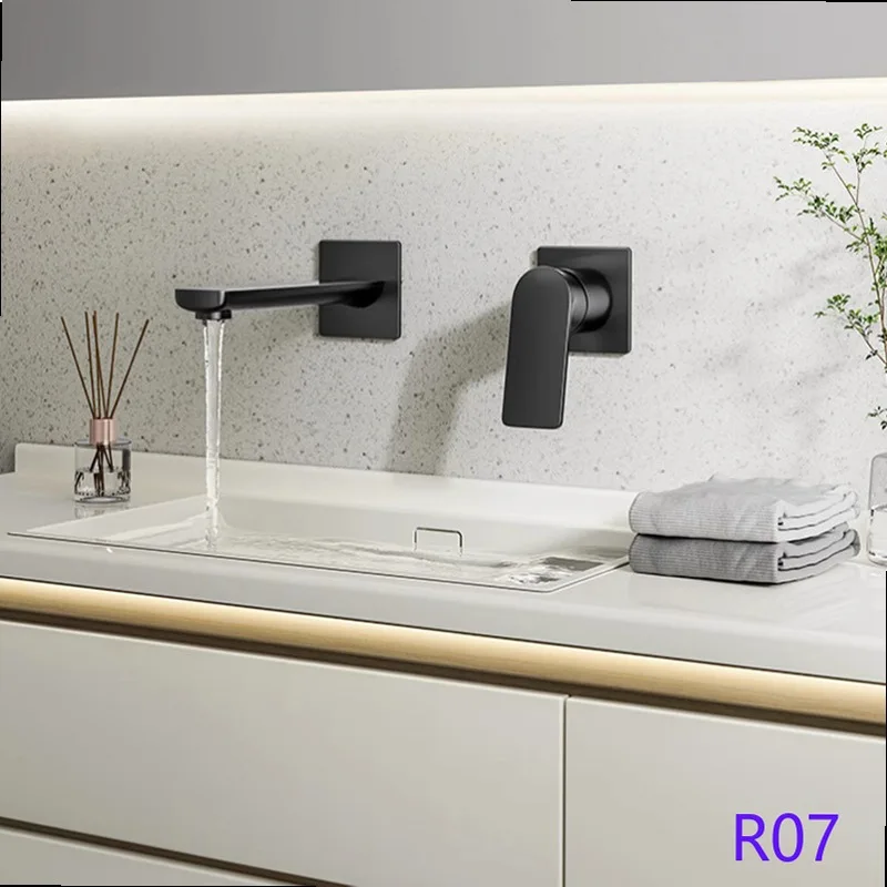 Bathroom Concealed Brass Basin Mixer Tap Hot Cold Water Wall Mounted Hidden Sink Faucet