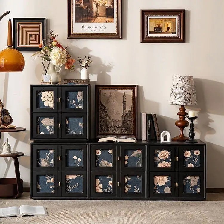 Solid wood medieval module combination cabinet, retro living room, new Chinese TV cabinet