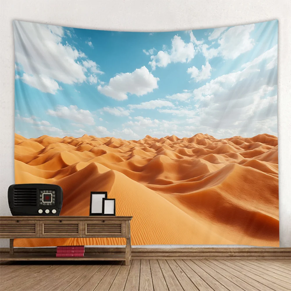 Blue Sky & White Clouds Tapestry Golden Desert Motif Home Wall Art Decor Ideal Mural for Bedroom & Living Room