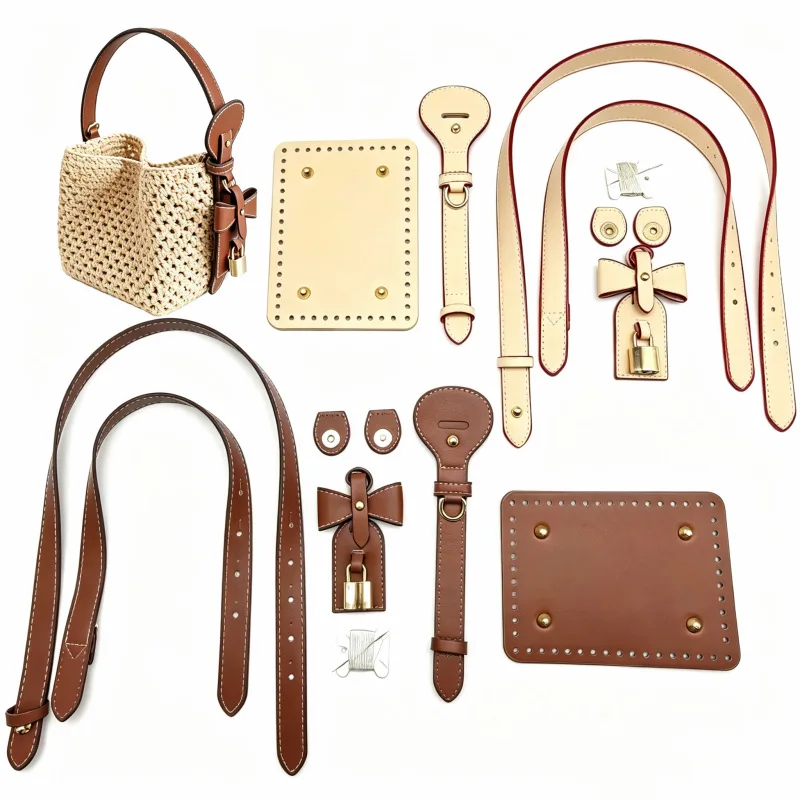 Handmade DIY Grass Woven Handbag Leather Accessories Old Flower Bucket Bag Material Single Shoulder Slant Cross Bag Strap