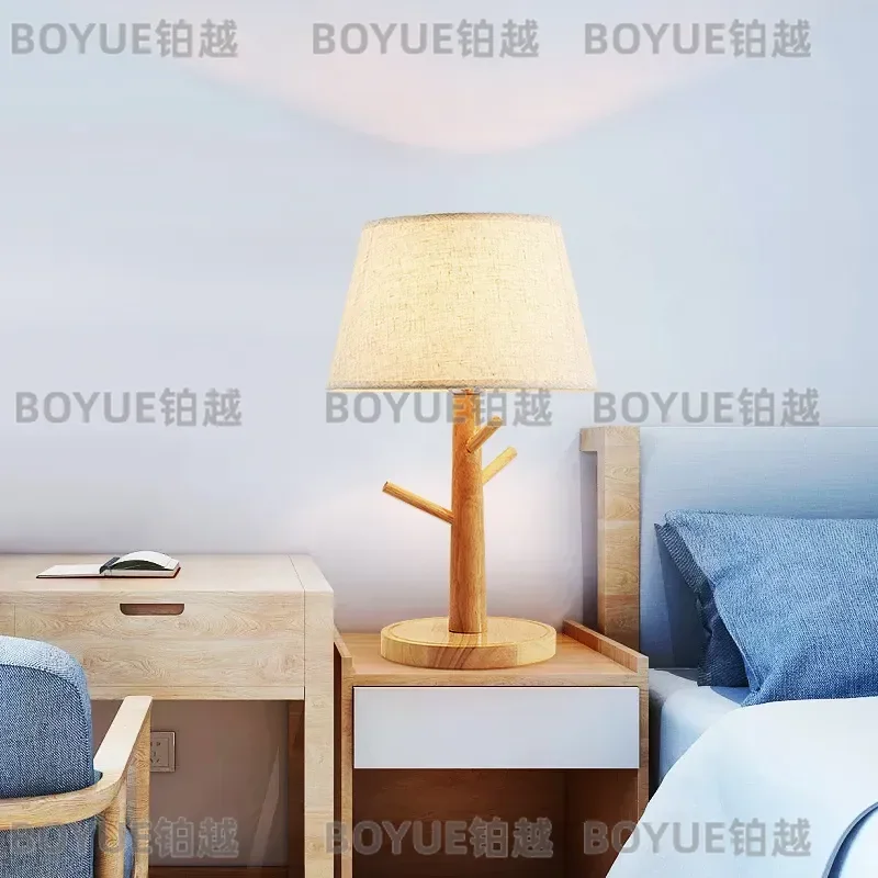 Nordic Fabric LED Desk Lamp Wooden Base Ambient Light Decorative Bedside Night Light for Bedroom Home Gift Warm Glow Reading
