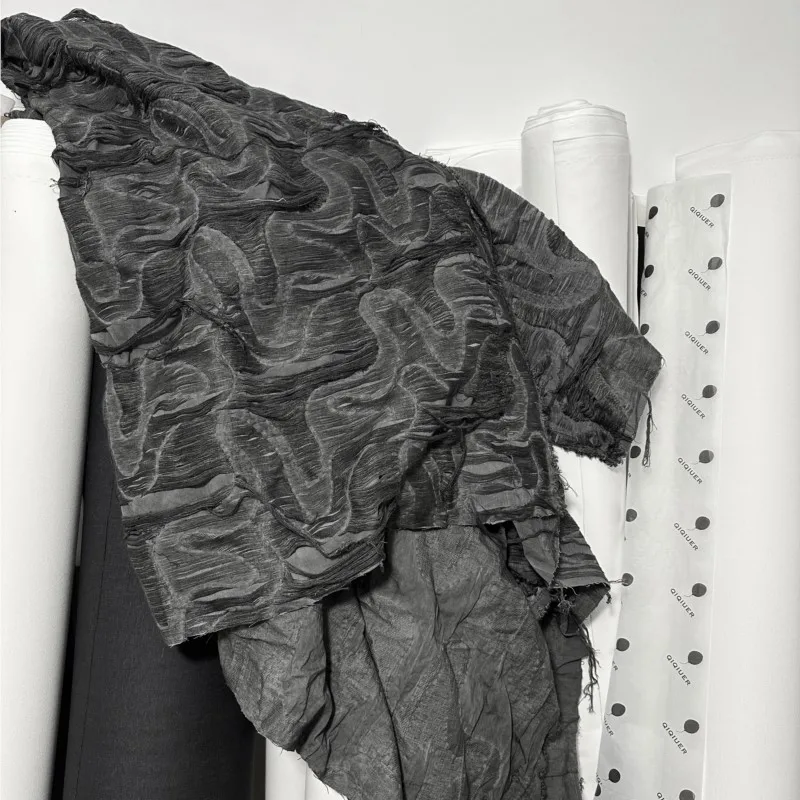 النفايات نمط الكربون الرمادي الجاكار خط خمر نمط على الوجهين الملابس مصمم النسيج