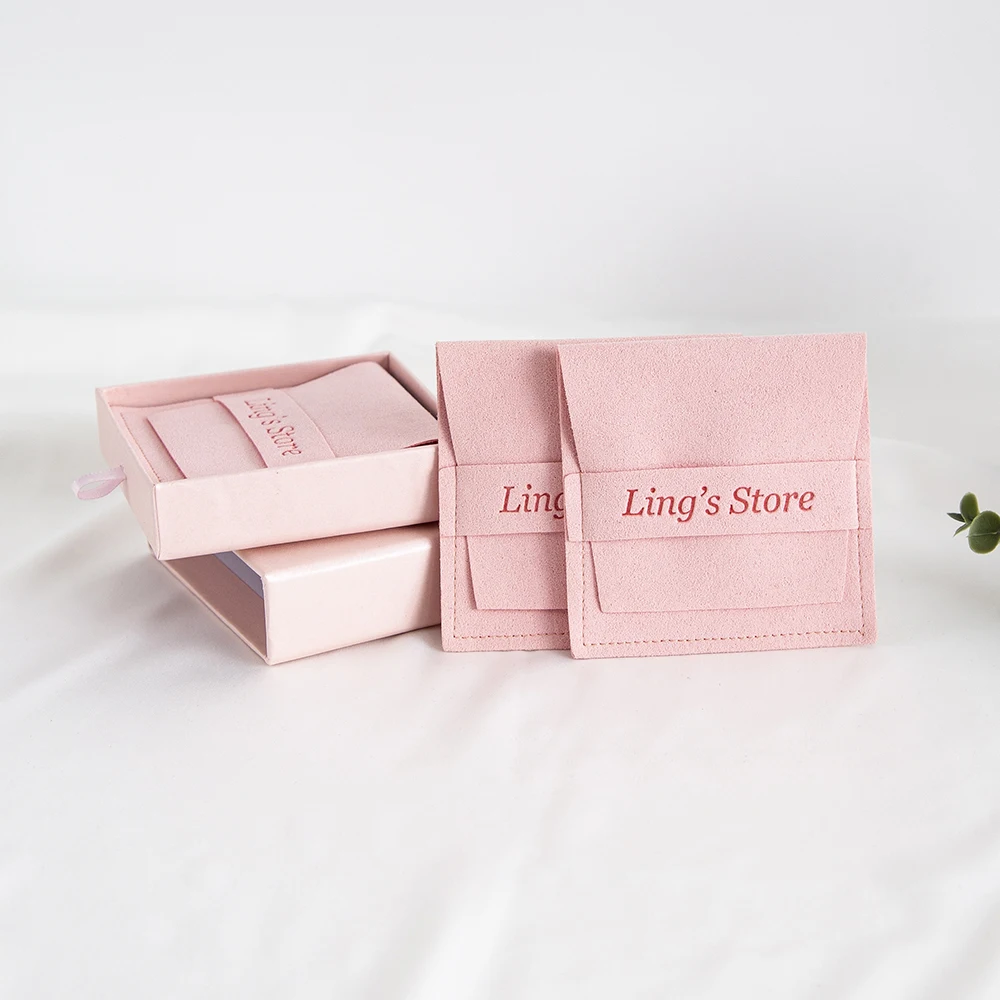 24Set Scatola di carta per gioielli personalizzata di lusso 9x9x2,5 cm e 8x8 cm Busta in microfibra con striscia di scamosciata Borsa per orecchini ad anello