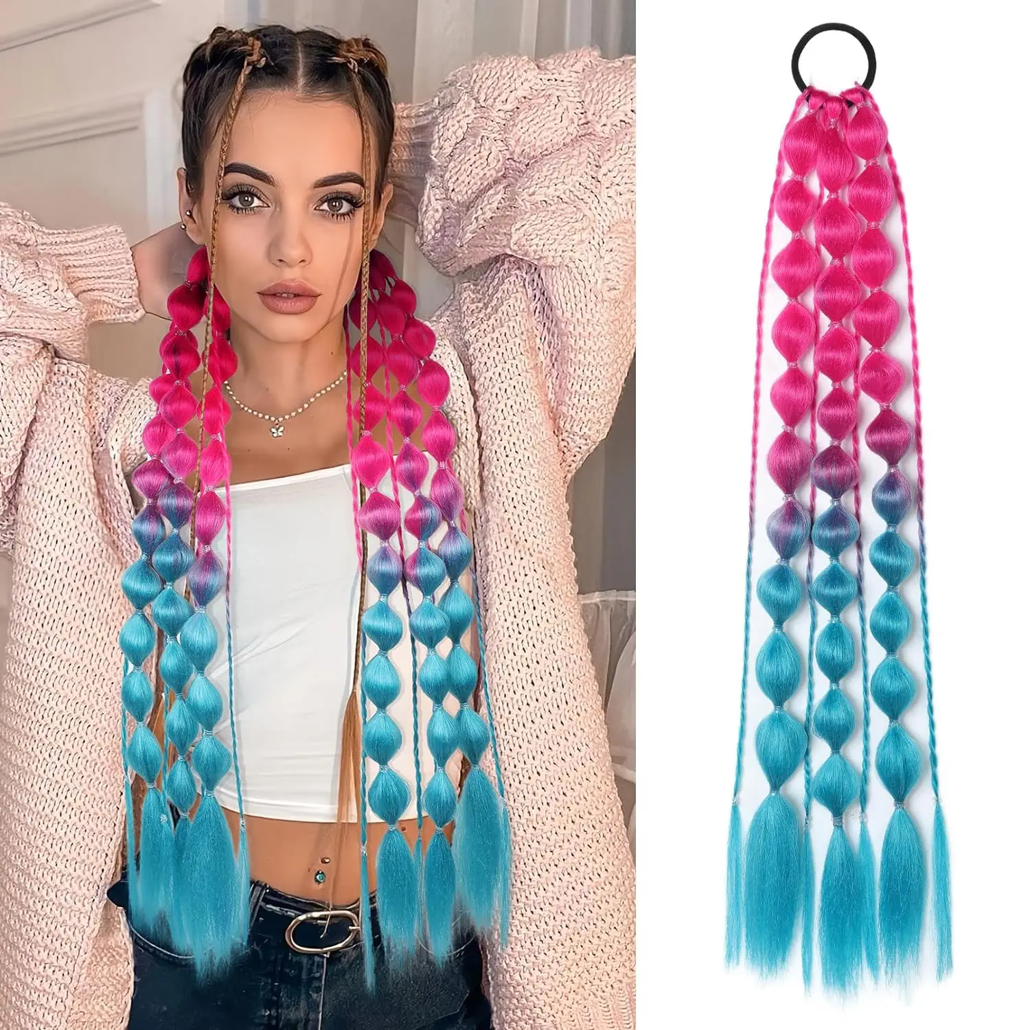 Synthetic Ponytail Extension Colorful Bubble Braid