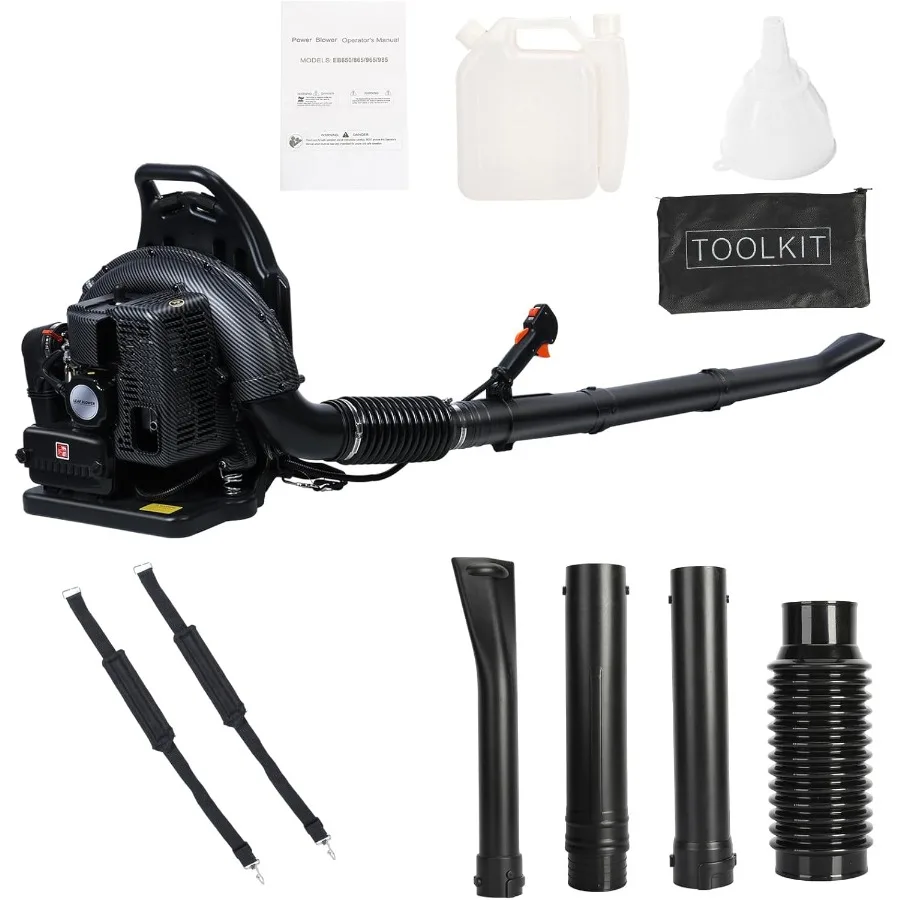 

63CC 3HP 2-тактный рюкзак-вентилятор для листьев с воздушным потоком 665CFM для эффективного очистки сада, бензиновый портативный вентилятор, идеально подходит для