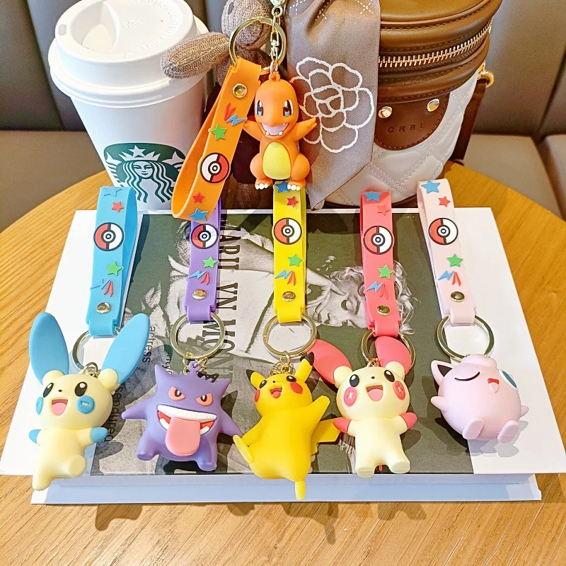 Pokemon Cartoon Keychain Cute Pikachu Gengar Jigglypuff Charizard Backpack Decoration Pendant Keychain Doll Machine Small Gift