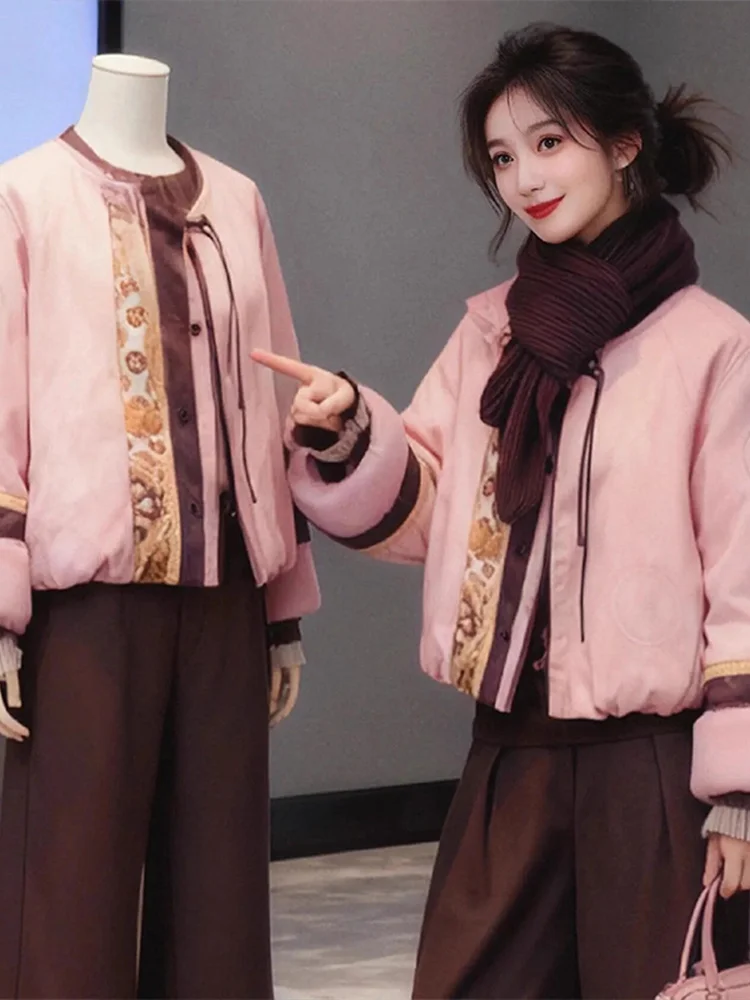 

Новая китайская женская утепленная хлопковая куртка: зимнее теплое свободное пальто малого размера, модное, с хлопковым наполнителем, в традиционном стиле