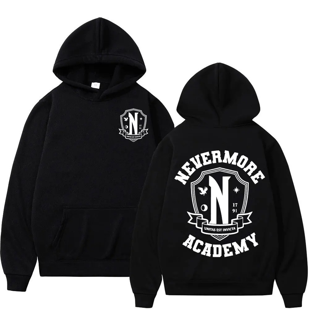 Sudadera con capucha con estampado de Nevermore Academy para hombre y mujer, suéter informal Vintage con capucha, moda urbana de gran tamaño