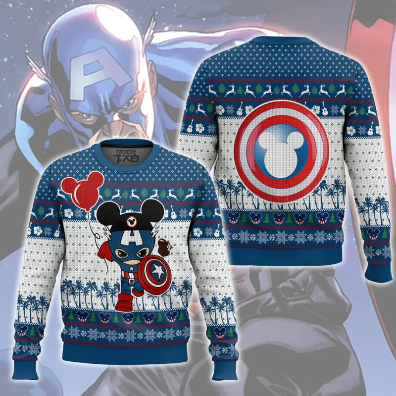 

New Autumn Winter Marvel Captain America Mickey Blue And White Christmas Limited Edition Sweater Theme Party Daily Dressing
