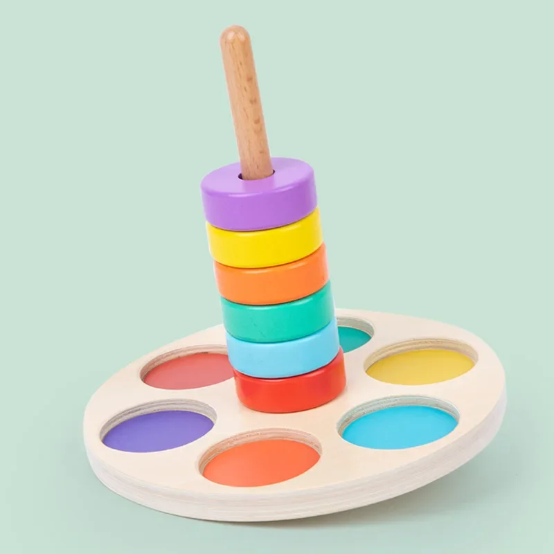 Montessori Wooden Children's Early Education Foldable Rainbow Hoop Cultivates Color Cognition Coordination and Matching