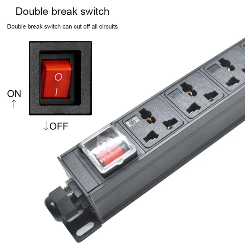 PDU Power Strip Type-C+USB Universal Outlets Socket double break switch 3500W 2Meter extension cable Cabinet Mount