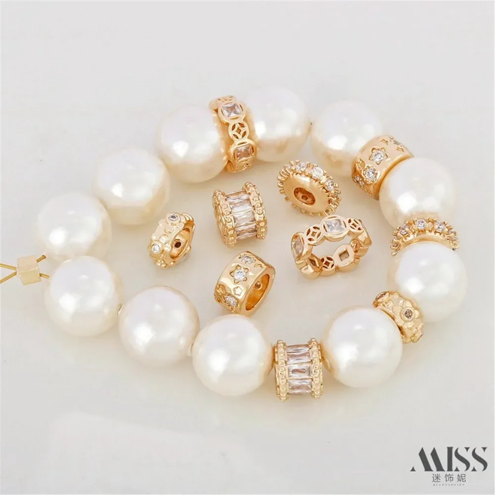 14K Gold-encrusted Zircon Large Hole Bead Spacer Running Ring Drilling Ring DIY Transfer Bracelet Necklace Spacer Accessories