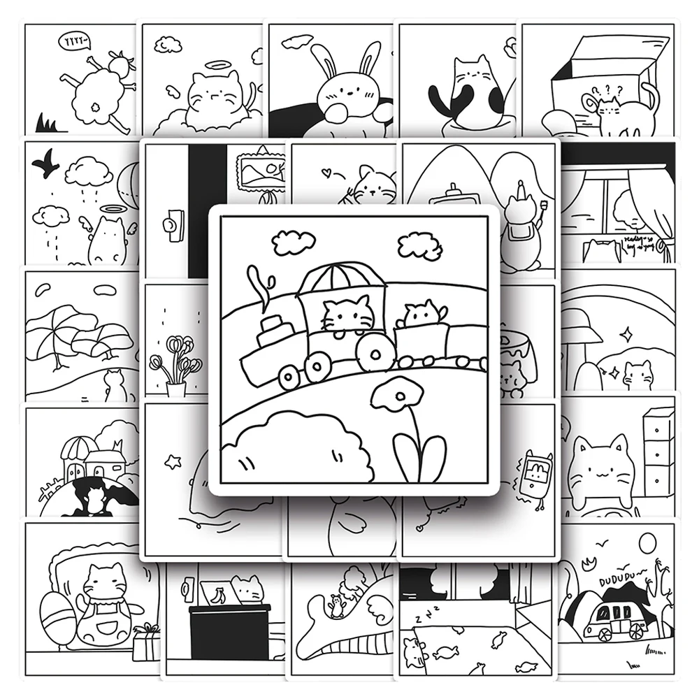 

10/30/50PCS Black White Stick Figure Animal Stickers Cartoon DIY Decals Phone Notebook Suitcase Laptop Fridge Wall Sticker Toy