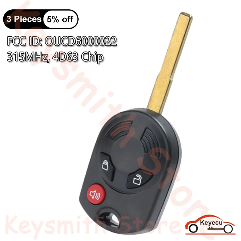 KEYECU 3 Buttons 315MHz 4D63 Chip for Ford Escape 2012 2013 2014 2015 2016 2017 2018 19 Auto Remote Control Key Fob OUCD6000022