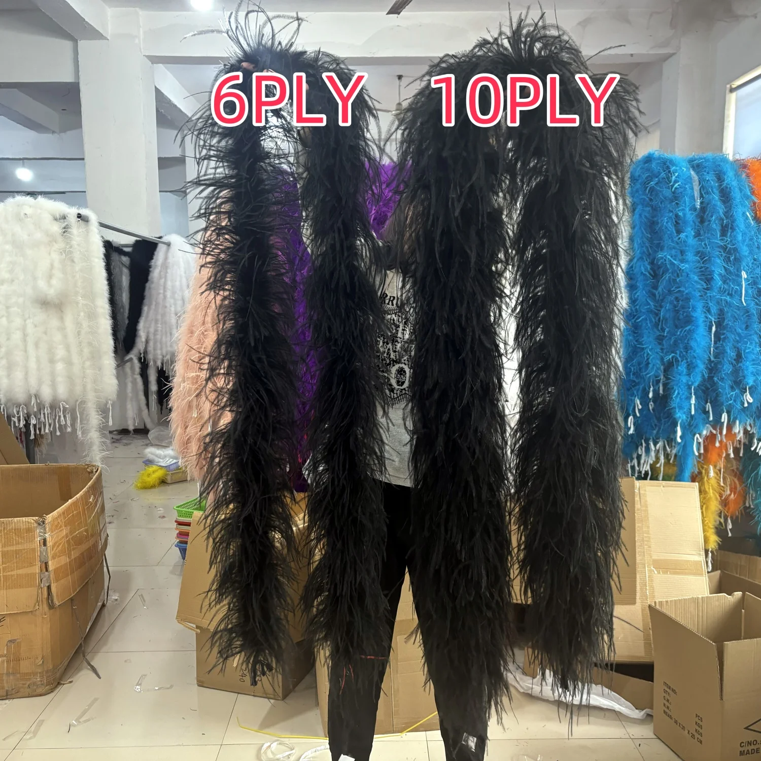 1-10Ply Black Ostrich Feather Boa Trim Party Shawl Wedding Drees Clothes Ostrich Plumes Boa Carnival Craft Fluffy Stage Decor 2M