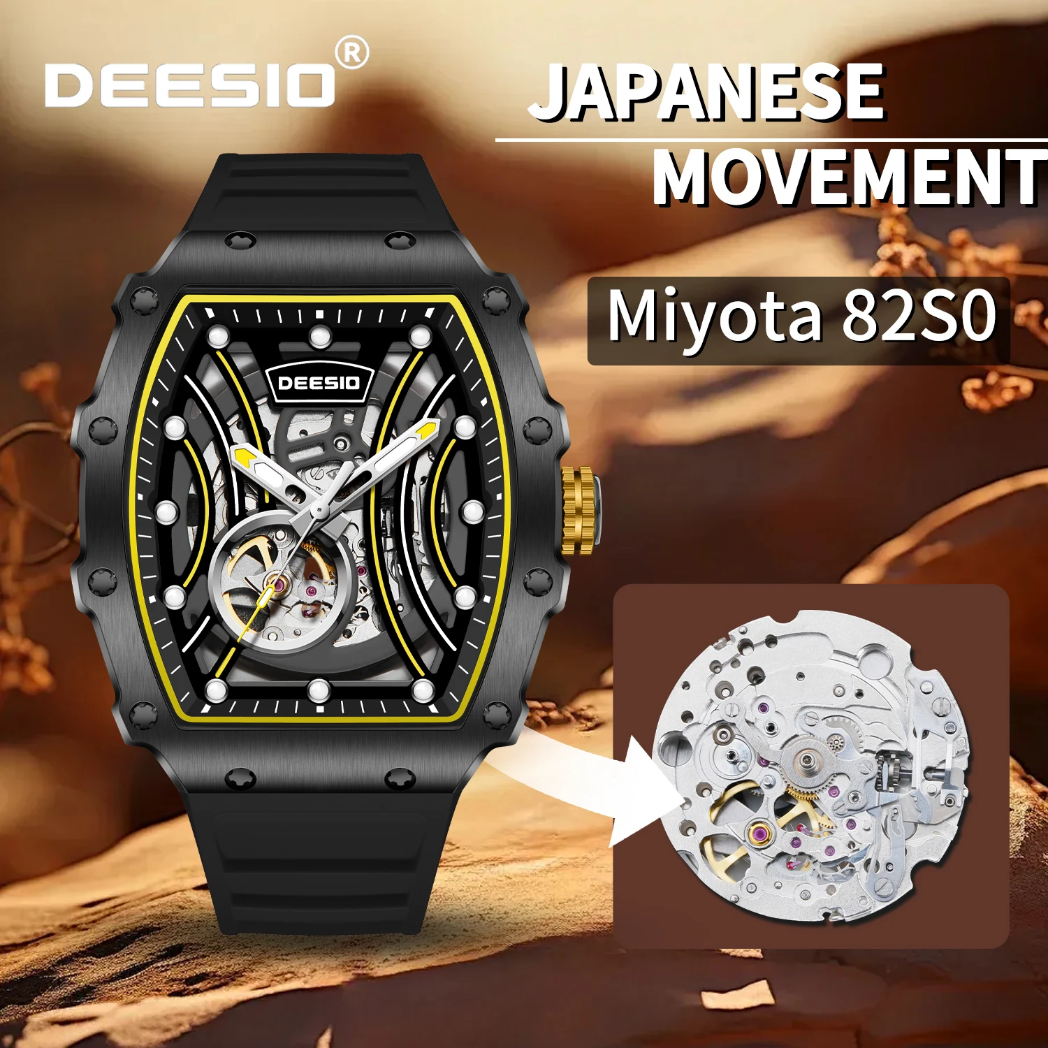 

Deesio Men's Automatic Mechanical Watch with Miyota 82S0 Movement Luminous Hands Stainless Steel Waterproof Wristwatch for Men
