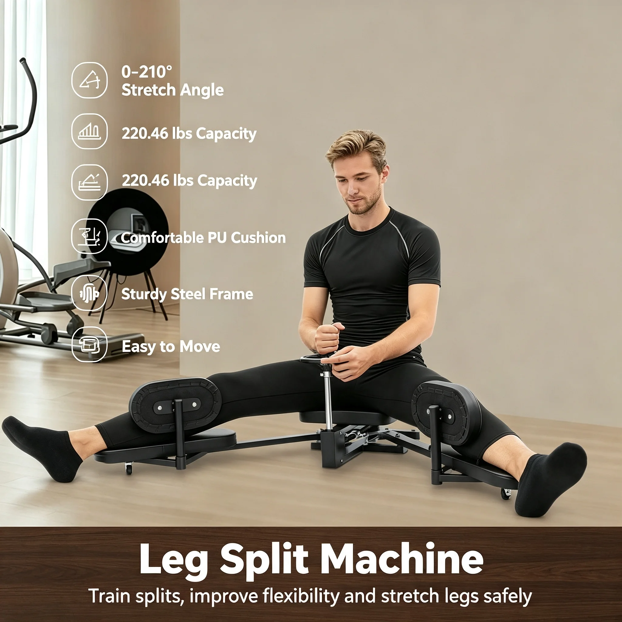 Home Gym Machine - Zwarte verstelbare beenstretcher 0-210 ° 100kg
