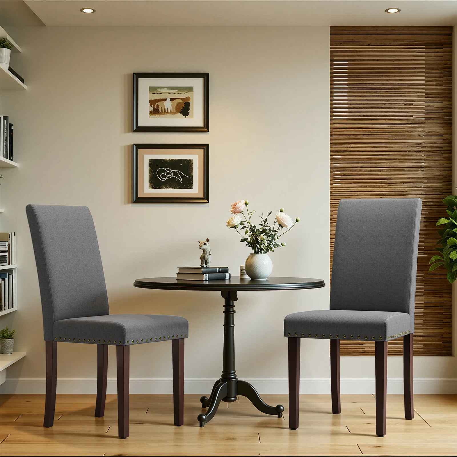 Kitchen Chairs Upholstered Fabric Dining Chairs with Nailhead Trim, Pack of 2/4/6, Solid Wood Legs Padded Seat Grey,Beige,Brown
