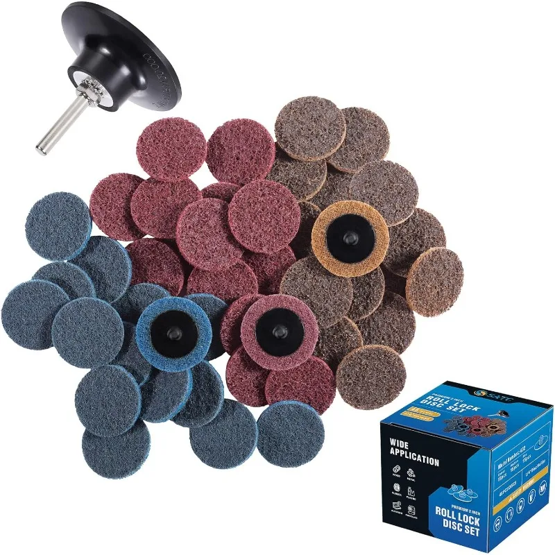 

S SATC 46PCS Sanding Discs 2 Inch Roll Lock Quick Change Discs 1pcs 1/4'' Holder Surface Conditioning Discs Fine Medium Coarse f