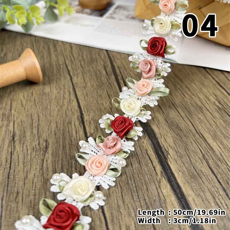 44/50cm 3D Flower Lace Trim Appliqu Trimming Lace Ribbon Embroidered Fabric Sewing Craft DIY Handmade Wedding Dress Decoration