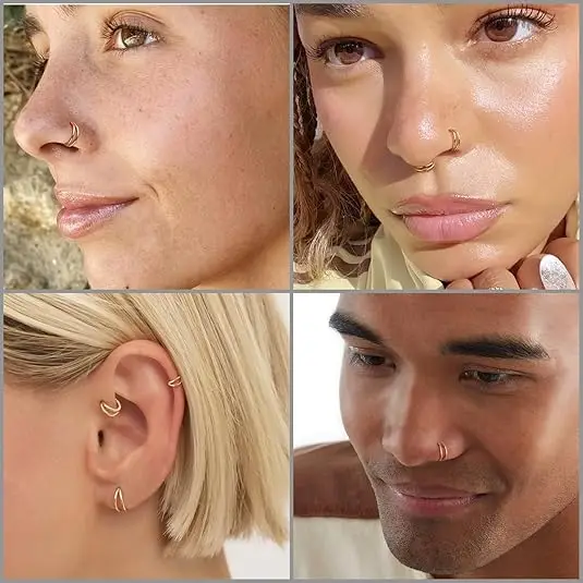1pc Titanium Double Hoop Nose Ring for Women & Men