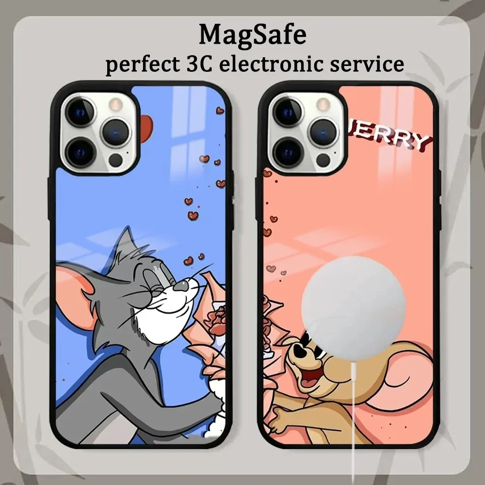 T-Tom And J-Jerry Blow a Kiss Phone Case For iPhone 16 15 14 13 12 11 Pro Max Plus Mini Magsafe Mirror Wireless Magnetic Cover