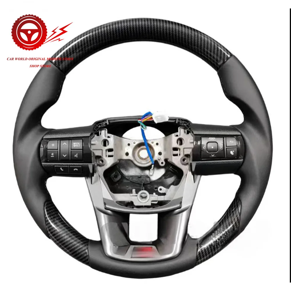 GR Half Perforated Genuine Leather Carbon Fiber Steering Wheel Sports For Hilux LC79 Fortuner