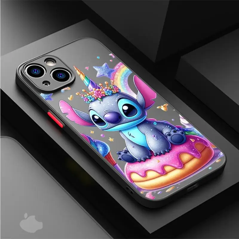 Disney Stitch Angel Art Case For Apple iPhone 11 13 15 14 Pro Max 12 Mini 7 8 Plus XR X XS 6 6S SE Matte Funda Black Phone Cover