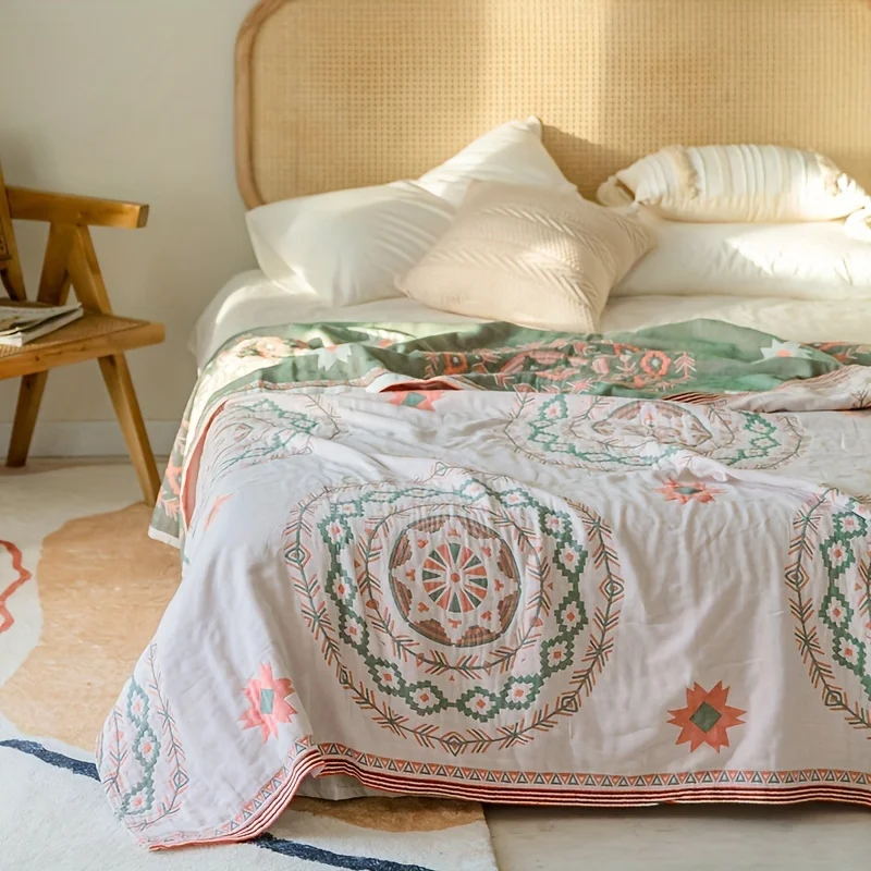 بطانية منشفة شاش موكا من القطن الخالص على الطراز الياباني - غطاء صيفي خفيف الوزن لتكييف الهواء والقيلولة للاستخدام الفردي/المزدوج