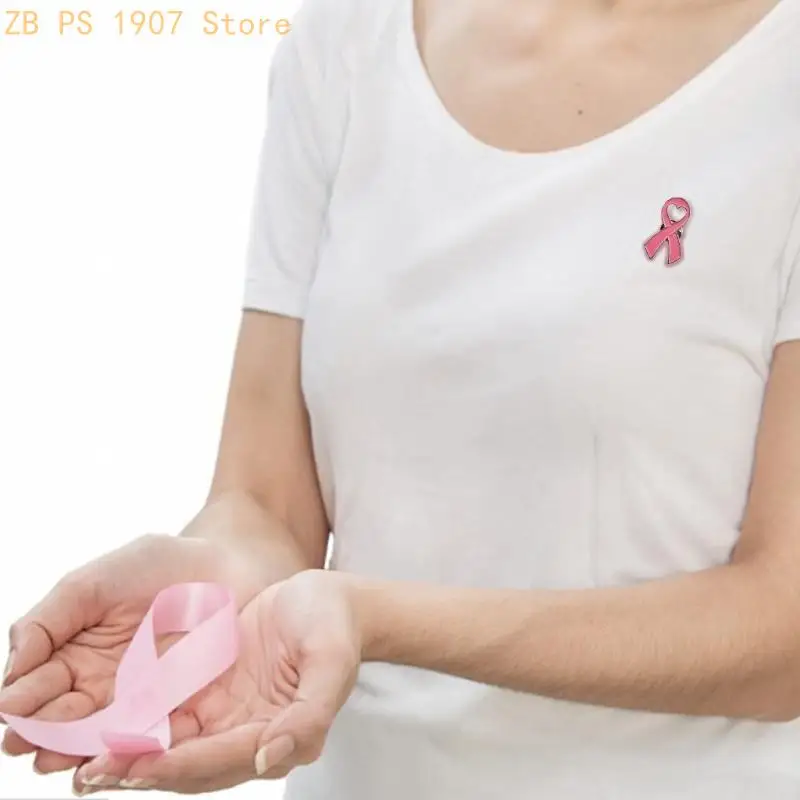 10Pcs Women Brooches Pink Ribbon Lapel Pin Breast Cancers Awareness Badge Brooch 55KA