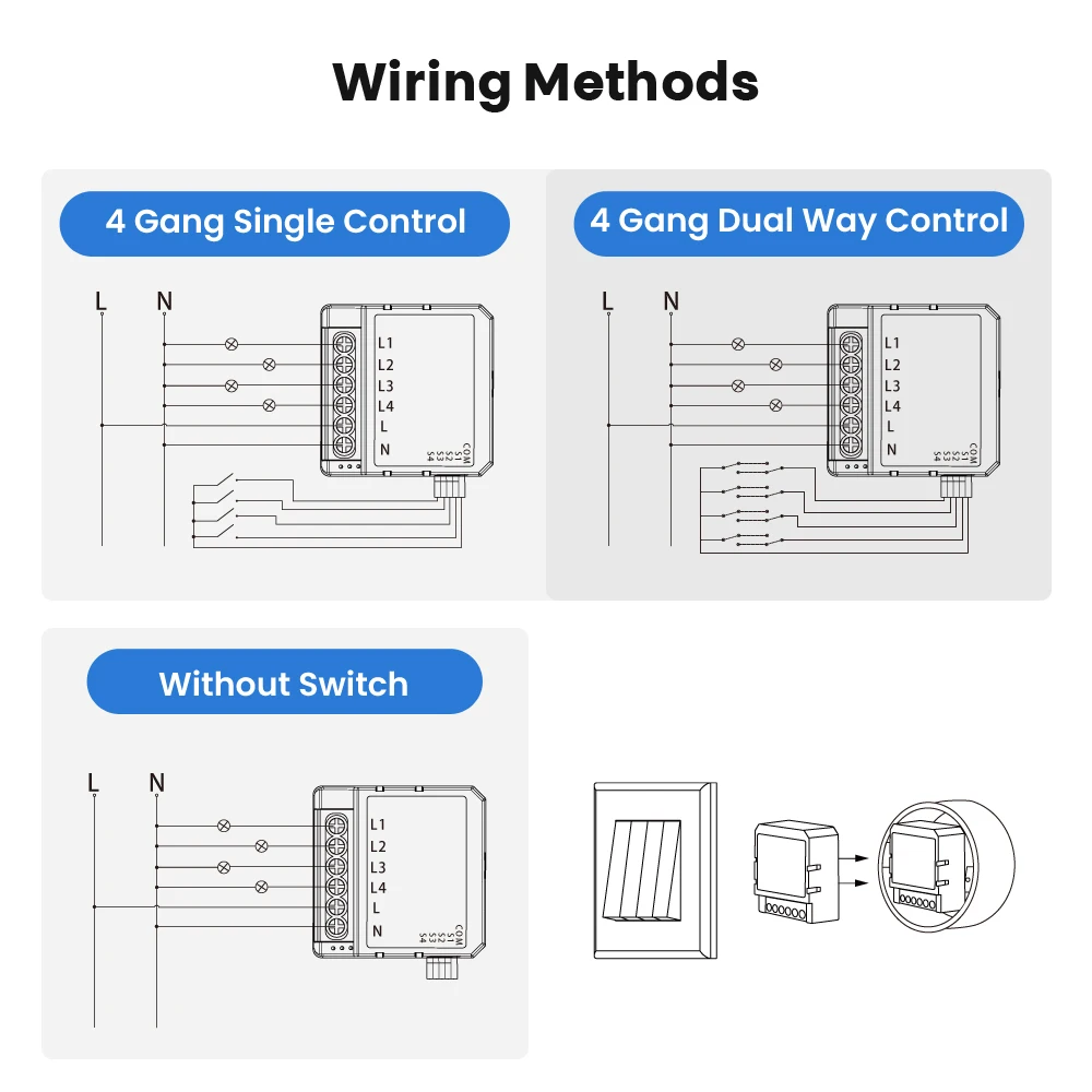 1/2/3/4 Gang Tuya WiFi Smart Switch Module With Dual Way Control, Smart Life Automation DIY Breaker Work with Alexa, Google Home