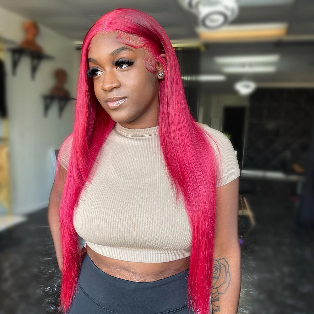 شفاف وردي داكن وردي 13x4 الدانتيل الباروكات الأمامية البرازيلي شعر طبيعي مفرود باروكة 13x6 الدانتيل شعر مستعار أمامي للنساء قبل قطعها