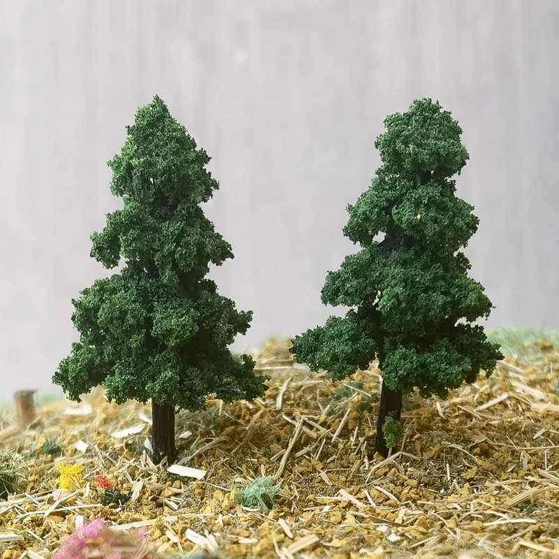 10pcs Miniature simulation pine tree model sand table micro-landscape model tree decora material train railway railroad layout