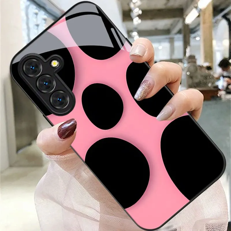 Pink background with black dot pattern phone case for Samsung Galaxy S26/S25/S24/S23 Ultra /S22 Ultra/S20 Ultra/56/A72/A73 5G