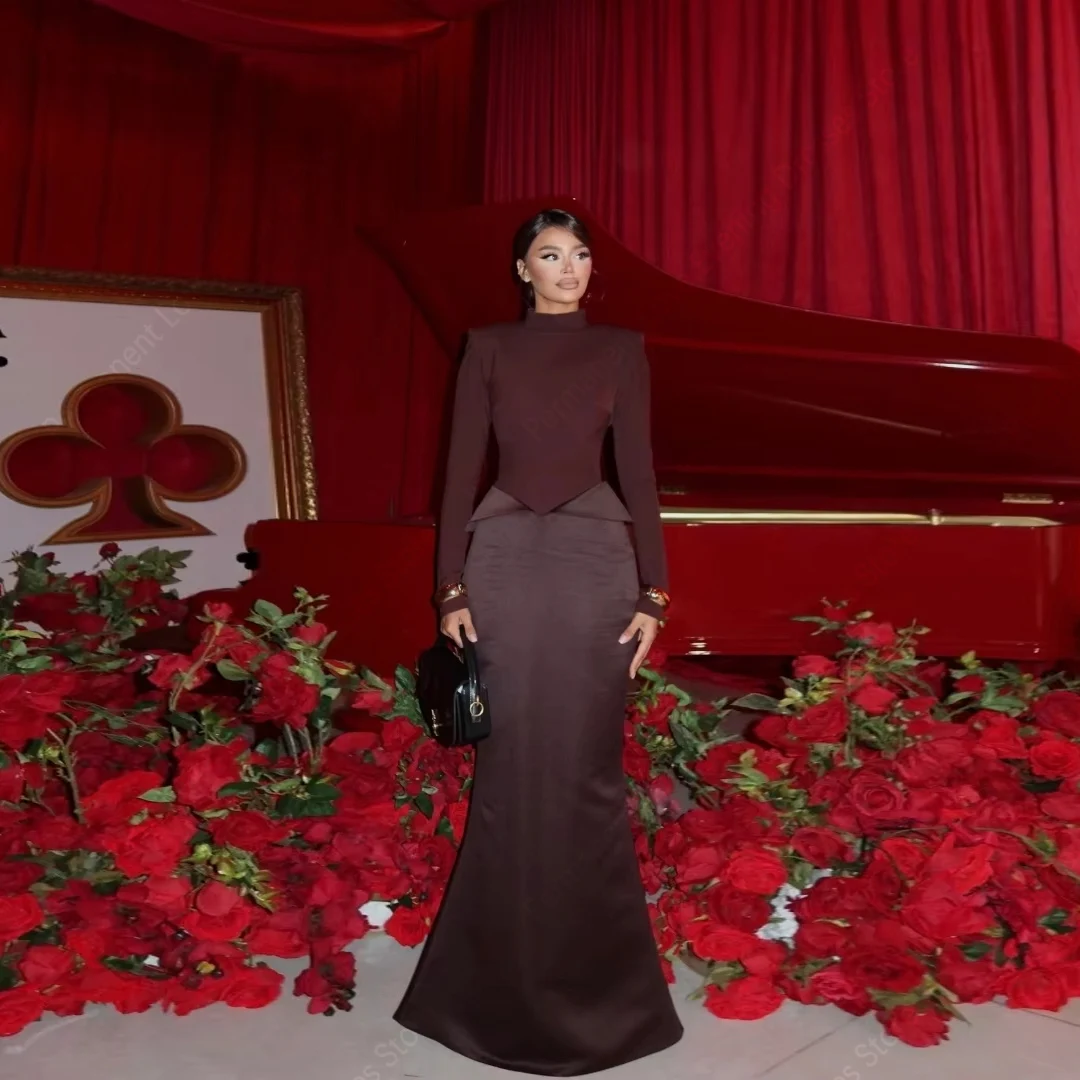 

2025 High Neck Mermaid Women Evening Dresses Formal Long Sleeves Backless Prom Gowns Cocktail Party Vestidos De Noche Customized