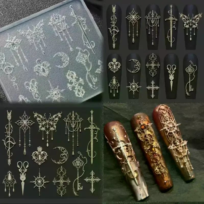 قالب سيليكون بارز ثلاثي الأبعاد على الطراز الأوروبي، قالب نحت أظافر من السيليكون مع زهور وربطة عنق شفافة - 4