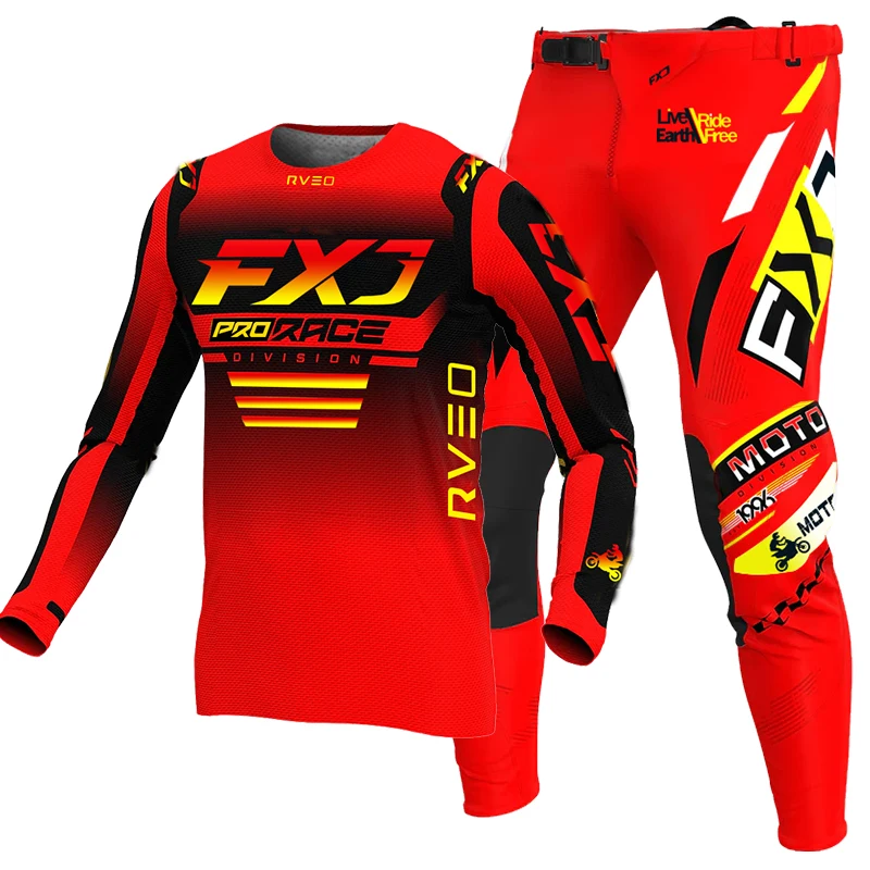 

NEW Red FXJ motocross jersey and pants mtb mx gear set combo off road motorcycle racing suit enduro equipment DH MTB Dirt Bike