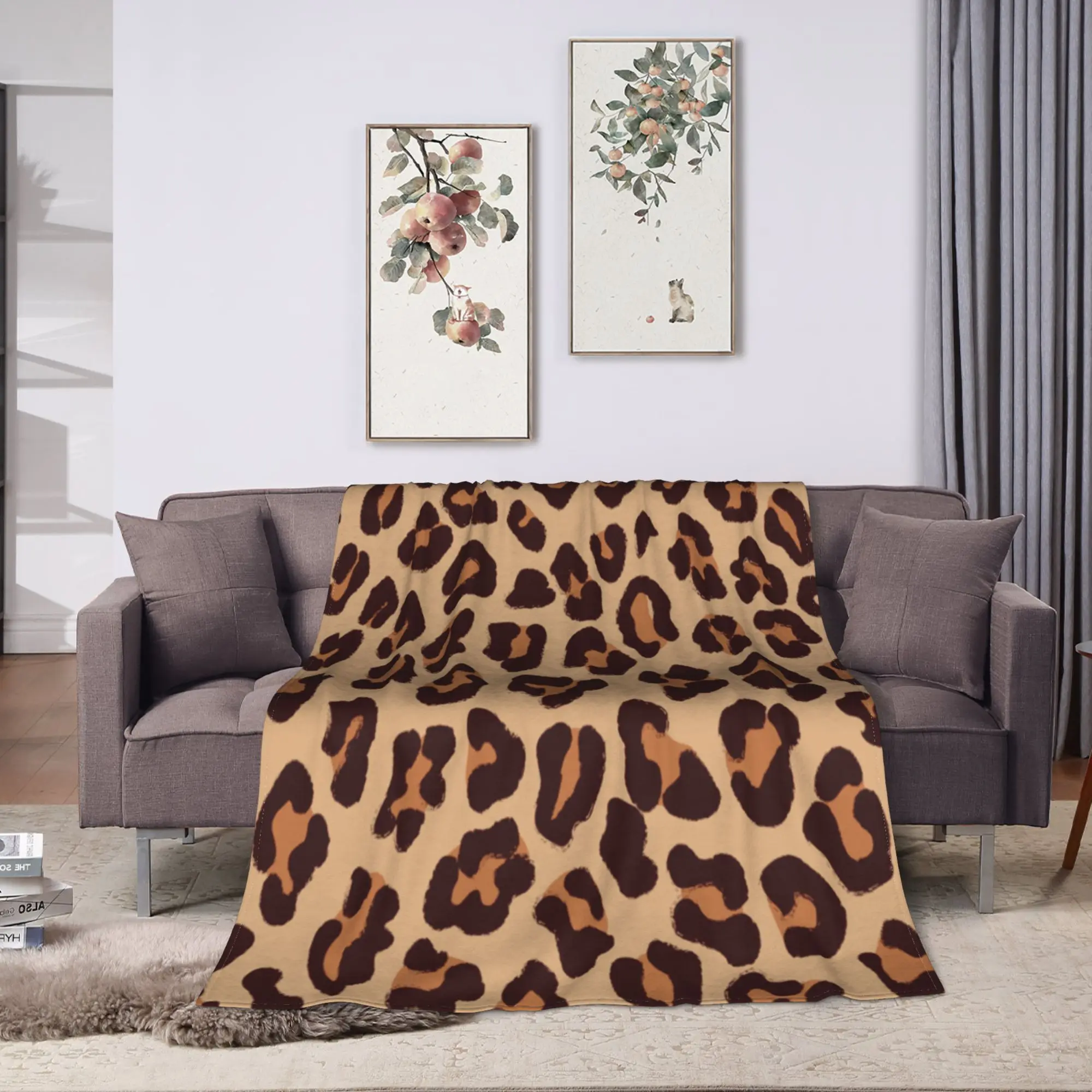 Soft Warm Blanket Camping Gold Brown Leopard Bedding Throws Animal Skin Flannel Bedspread For Chair Sofa Bed Fluffy Bed Cover