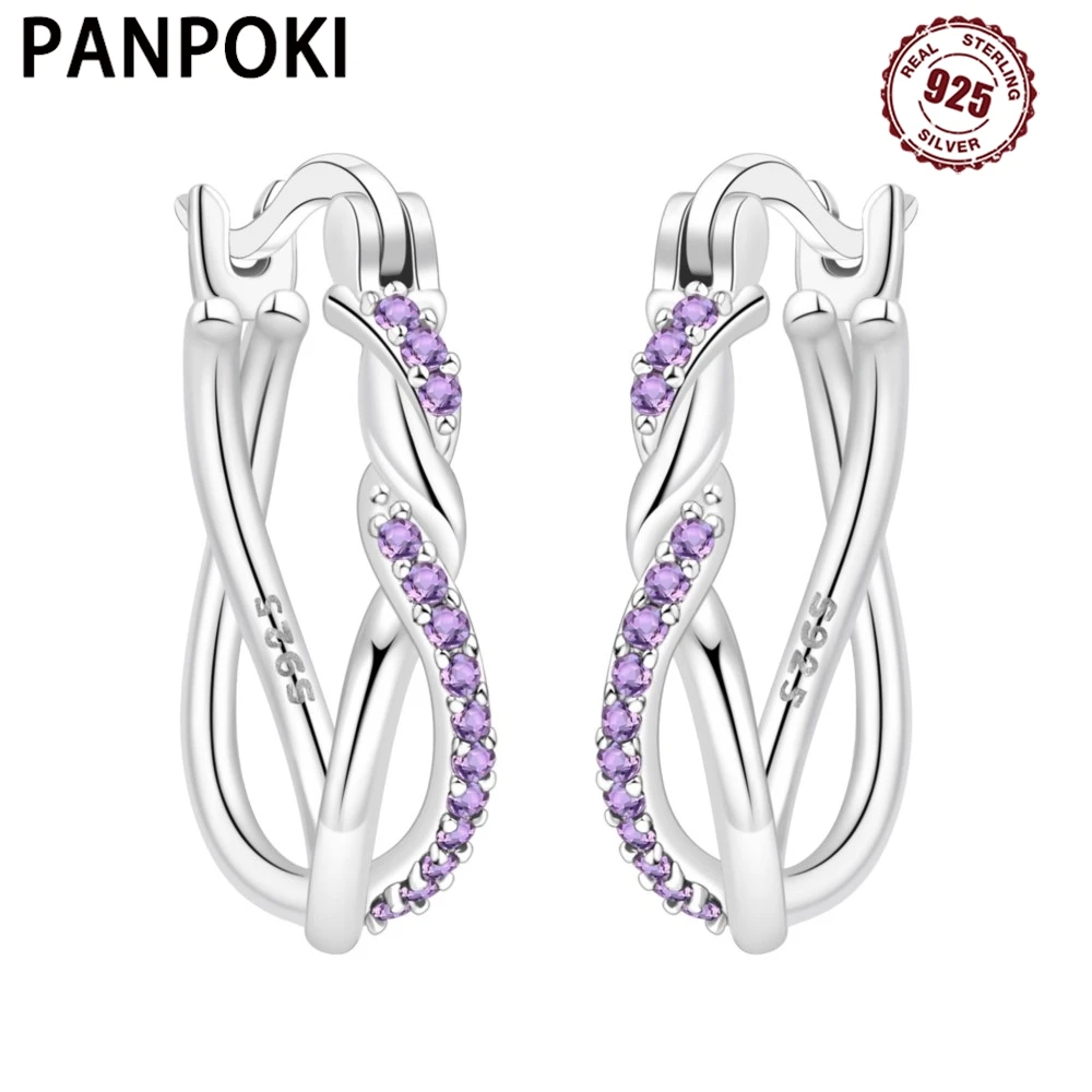 

925 Sterling Silver Purple Woven Twisted Ear Loops Earrings Versatile Silver Hoop Earrings For Women Jewelry original Party Gift