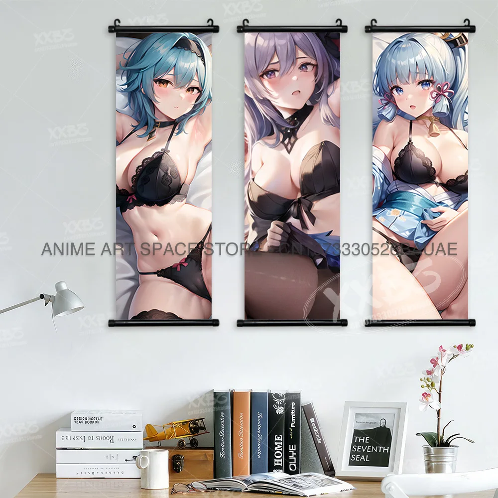 Genshin Impact Hanging Painting Mona Poster Sayu Home Decor Shenhe Wall Art Sucrose Sexy Game Girl Scrolls Pictures Eula Mural