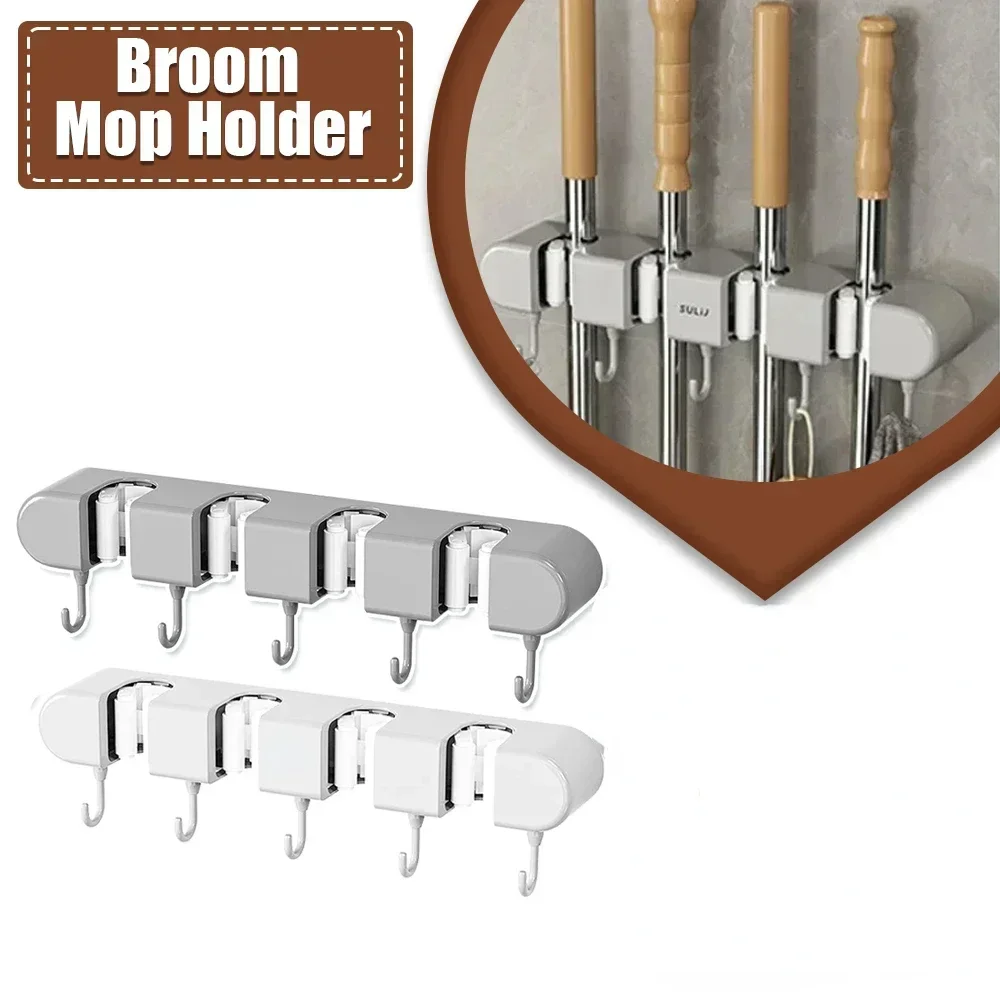 

Broom Mop Holder Wall Mounted Kitchen Household Mop Holder Strong Snap Fastener Mop Clamp Multipurpose Bathroom Organizer