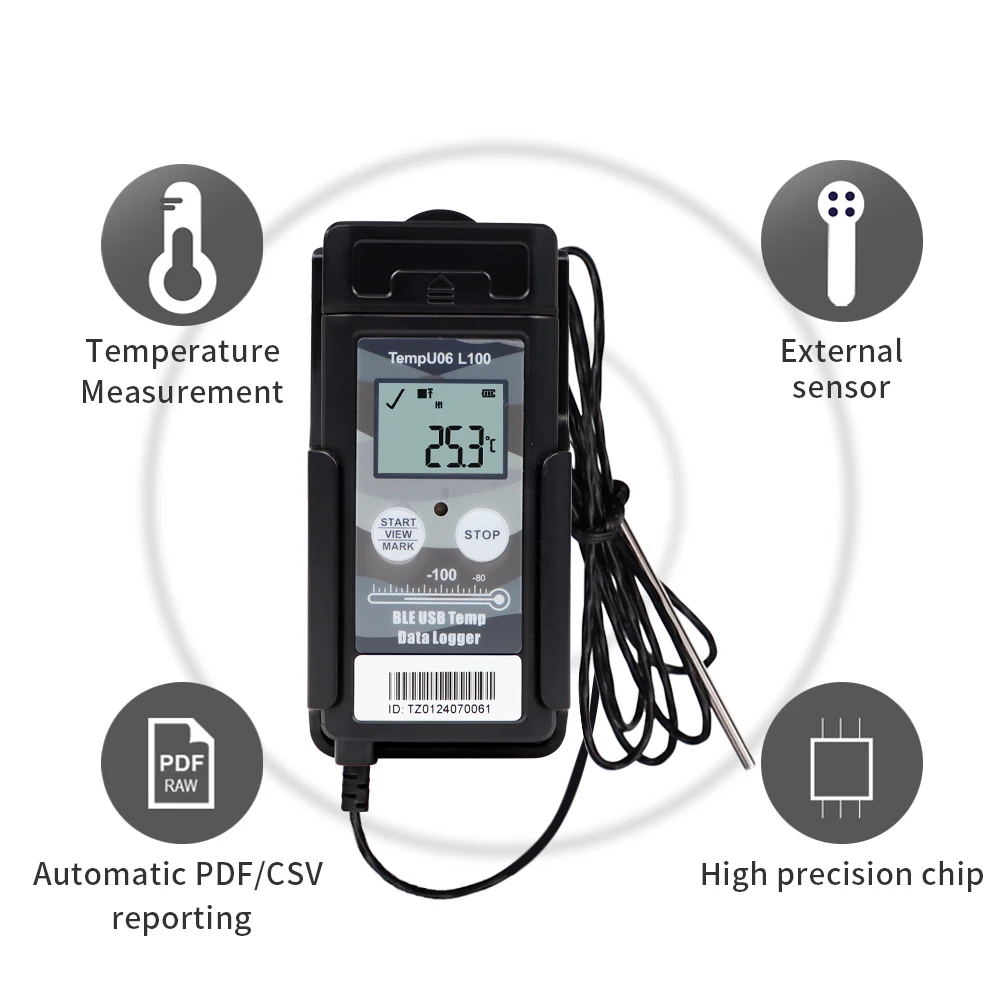 Registratore di dati di temperatura USB Bluetooth con sonda di temperatura esterna registratore di dati criogenici rapporto PDF formato per catena